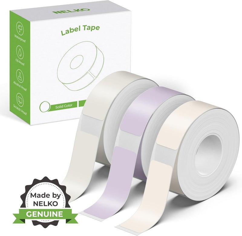 Nelko Genuine P21 Label Maker Tape, Adapted Label Print Paper, 14x40mm (0.55"x1.57"), Standard Laminated Labeling Replacement, Multipurpose of P21, 180 Tapes/Roll, 3-Roll, Beige/Brown/Purple - Image 1